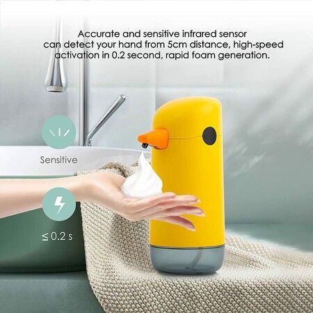 Automatic Foaming Soap Dispenser Yellow Duck Cartoon Touchless Infrared Sensor Battery Powered