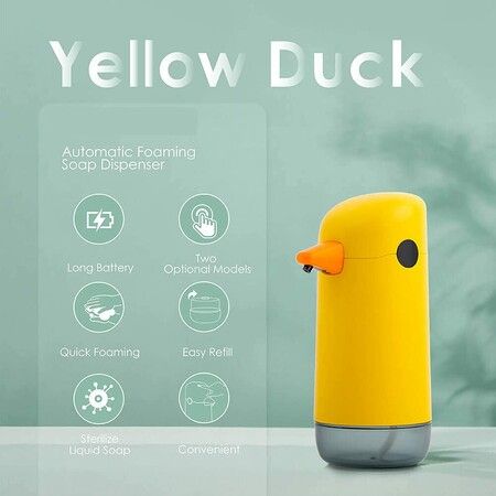 Automatic Foaming Soap Dispenser Yellow Duck Cartoon Touchless Infrared Sensor Battery Powered