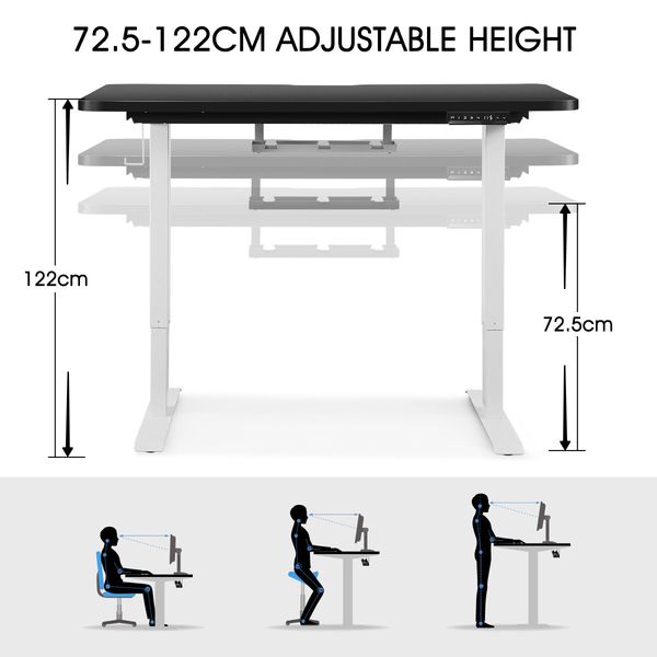 Electric Sit Stand Desk Height Adjustable Standing Table Computer Office Furniture Motorized Dual Motor Black