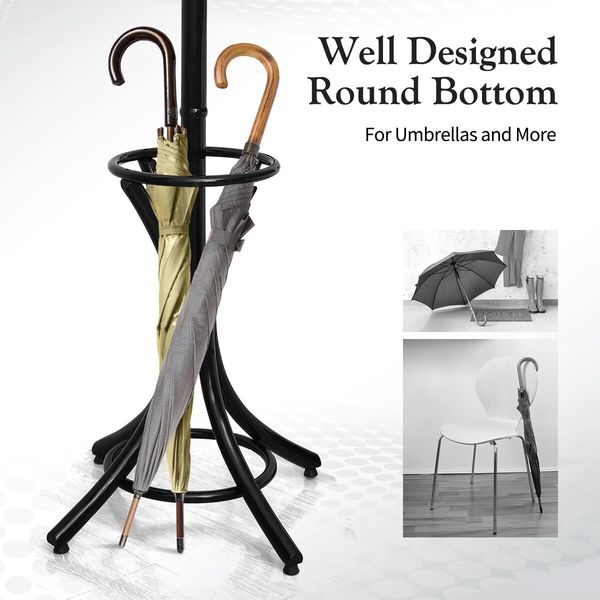 Wooden Coat Rack Stand 12 Hook Clothes Hat Hanger Umbrella Hall Tree Organizer Walnut Black