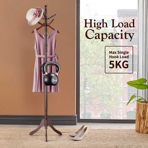 9 Hook Wooden Clothes Coat Rack Tree Stand Entryway Hall Tree Umbrella Hat Hanger