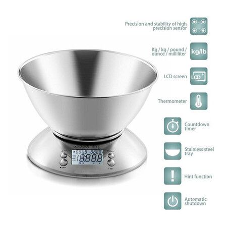 Household stainless steel kitchen scale 5kg with bowl electronic scale