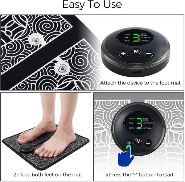 Electric Foldable Foot Massager, EMS Feet Massage for Circulation Boost Muscle Pain Relief, Portable Mat USB Rechargeable