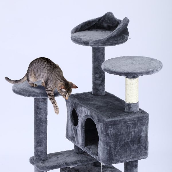 Cat Tower Tree House Scratching Post Multi-level Scratcher Gym 130cm Tall with Condos Hanging Toys