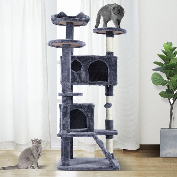 Cat Tower Tree House Scratching Post Multi-level Scratcher Gym 130cm Tall with Condos Hanging Toys