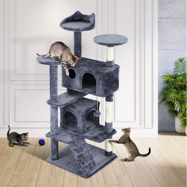 Cat Tower Tree House Scratching Post Multi-level Scratcher Gym 130cm Tall with Condos Hanging Toys