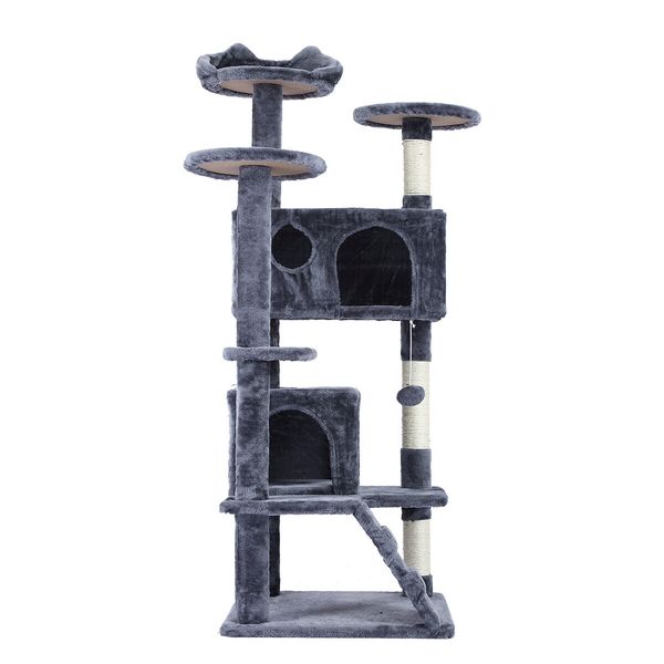 Cat Tower Tree House Scratching Post Multi-level Scratcher Gym 130cm Tall with Condos Hanging Toys