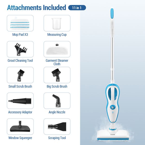 Maxkon 11 In 1 Steam Mop Cleaner Floor Carpet Steamer Cleaning 1500W 2 Steam Levels