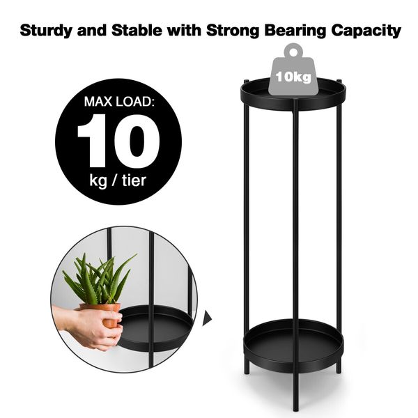 80CM High Plant Stand Metal Flower Pots Shelf Indoor Outdoor Corner Black Planter Holder Rack