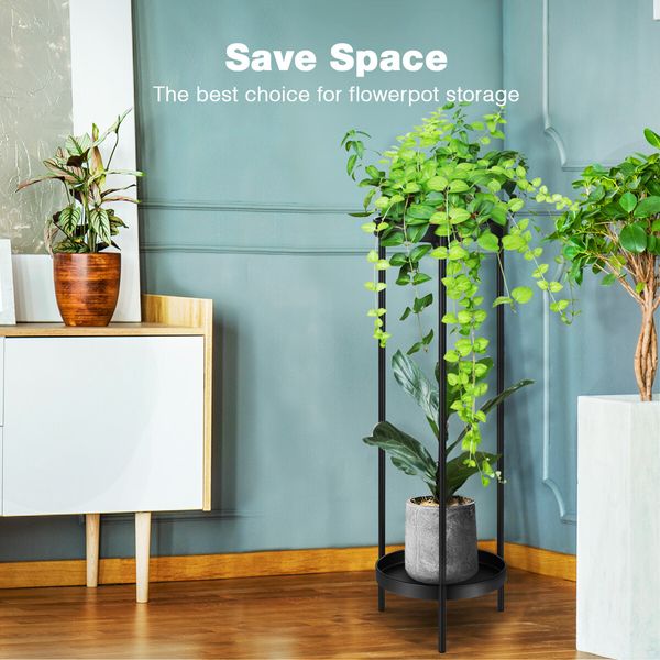 80CM High Plant Stand Metal Flower Pots Shelf Indoor Outdoor Corner Black Planter Holder Rack