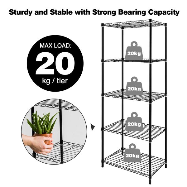 5-Tier Metal Plant Stand Planter Flower Display Rack Multifunctional Storage Shelf Black