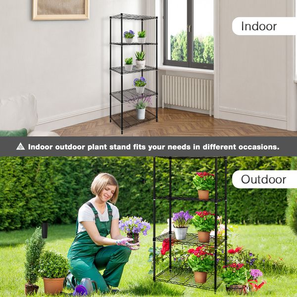 5-Tier Metal Plant Stand Planter Flower Display Rack Multifunctional Storage Shelf Black