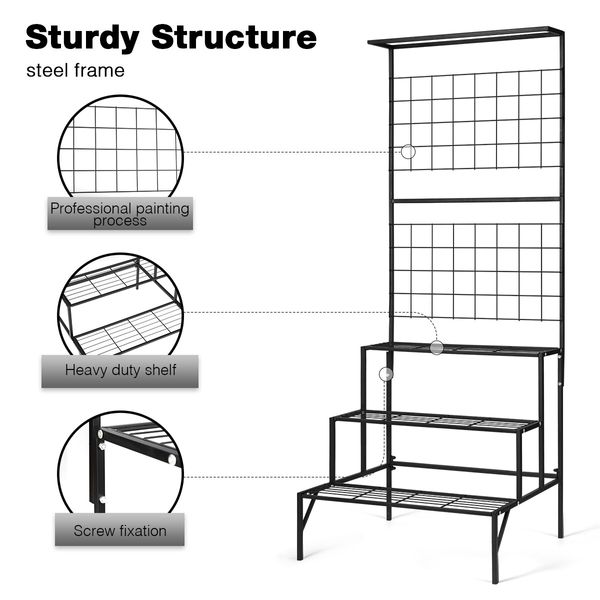 3-Tier Hanging Plant Stand Rack Metal Flower Pot Display Shelf Garden Planter Black