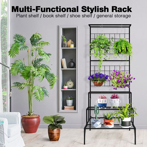 3-Tier Hanging Plant Stand Rack Metal Flower Pot Display Shelf Garden Planter Black