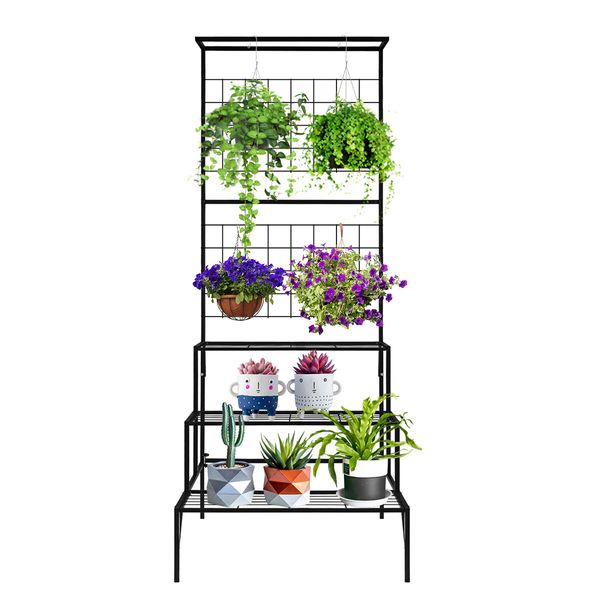 3-Tier Hanging Plant Stand Rack Metal Flower Pot Display Shelf Garden Planter Black