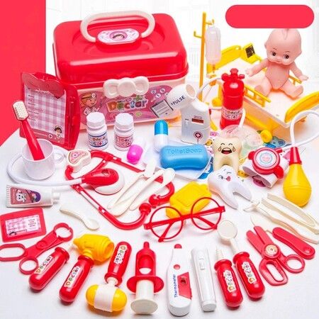 Set of children's toys, stethoscope, medical simulation equipment, children's gift storage box