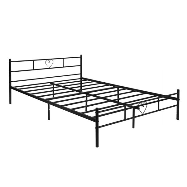 Queen Bed Frame Black Metal Platform Mattress Base Foundation with Headboard Footboard Heavy Duty Steel Slat