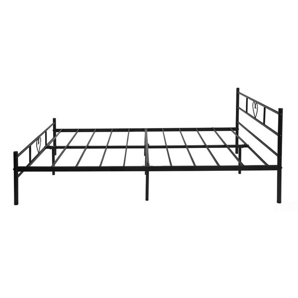 Queen Bed Frame Black Metal Platform Mattress Base Foundation with Headboard Footboard Heavy Duty Steel Slat