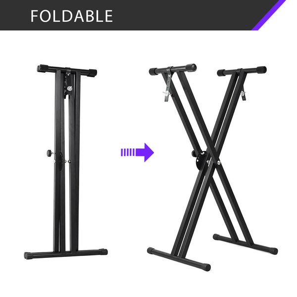 Melodic X Style Keyboard Stand Double Braced Music Piano Holder Folding Adjustable Height 