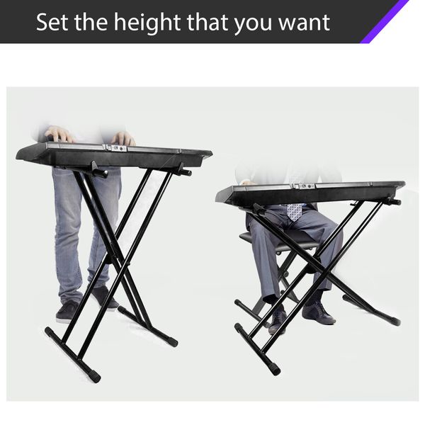 Melodic X Style Keyboard Stand Double Braced Music Piano Holder Folding Adjustable Height 