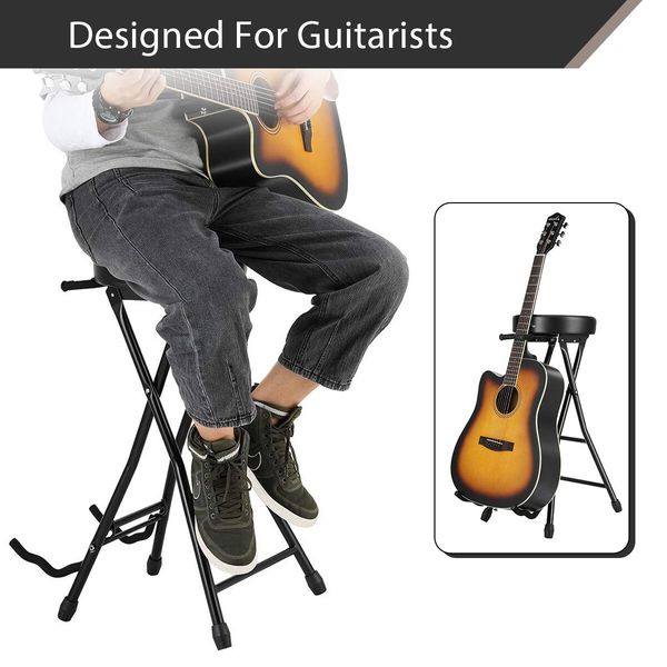 Melodic Guitar Stool Stand Practice Chair Footstool Seat Folding Sponge Padded with Holder 