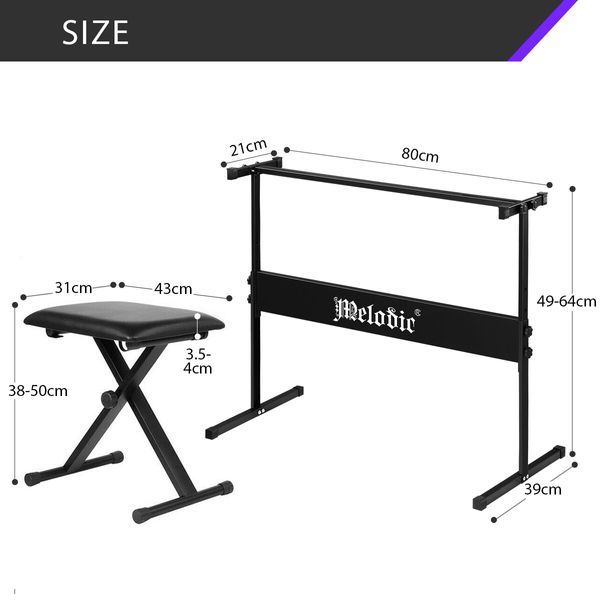 Melodic I Style Adjustable Keyboard Stand Folding Piano Stool Seat Chair Set