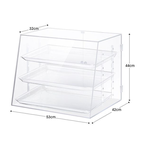 3 Tier Large Acrylic Cake Display Case Cabinet Cupcake Pastry Bakery Donut 3 Adjustable Shelves Transparent 5mm Thick