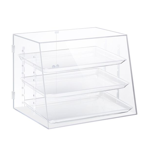 3 Tier Large Acrylic Cake Display Case Cabinet Cupcake Pastry Bakery Donut 3 Adjustable Shelves Transparent 5mm Thick