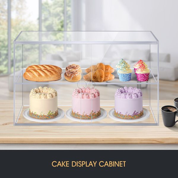 2 Tier Cupcake Cake Display Case Cabinet Stand Bakery Pastry Donuts Holder 5mm Thick Transparent