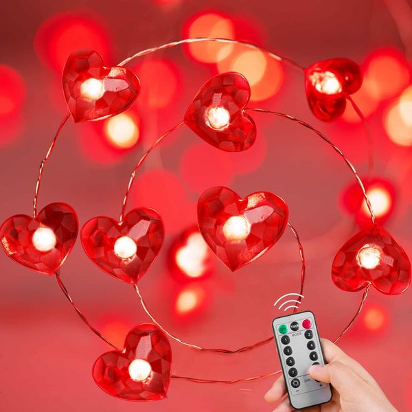 Red Heart Shape Valentine's Day Decoration String Lights 4m 40 LED Glowing Fairy Lights with Remote and Battery Box for DIY Wedding Indoor Party outdoor