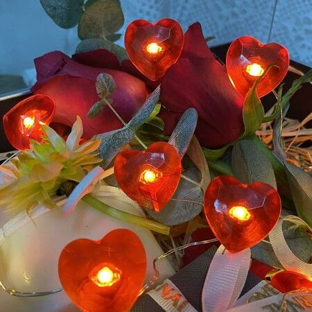 Red Heart Shape Valentine's Day Decoration String Lights 4m 40 LED Glowing Fairy Lights with Remote and Battery Box for DIY Wedding Indoor Party outdoor