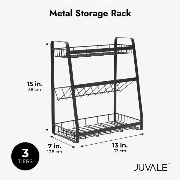 3 Tier Black Metal Spice Rack Organizer for Cabinet, Countertop, Kitchen Storage and Supplies