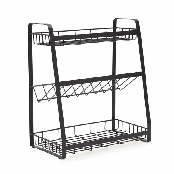 3 Tier Black Metal Spice Rack Organizer for Cabinet, Countertop, Kitchen Storage and Supplies