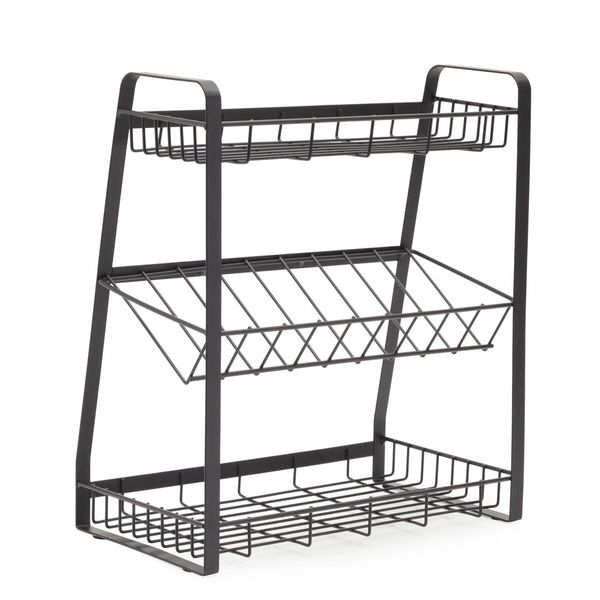 3 Tier Black Metal Spice Rack Organizer for Cabinet, Countertop, Kitchen Storage and Supplies