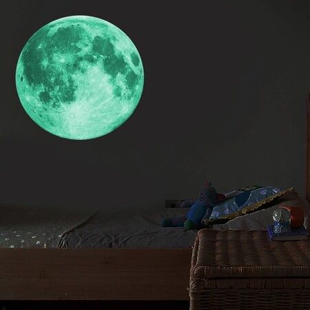 30cm Luminous Moon 3D Wall Sticker For Kids Room Bedroom Decoration Home Decals