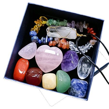 9pcs Crystals Healing Gemstones Chakra Stones 1Pc Crystal Bracelet 1pc Clear Quartz Necklace Set For Beginners