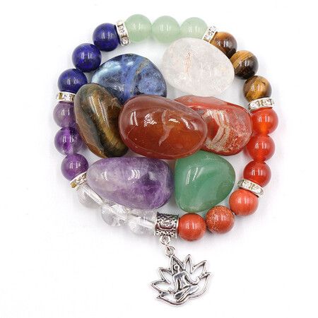 7Pcs Crystals Healing Gemstones Chakra Stones 1Pc Lava Bracelet Set For Crystals For Beginners