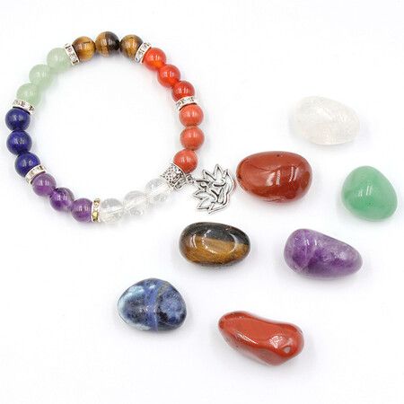 7Pcs Crystals Healing Gemstones Chakra Stones 1Pc Lava Bracelet Set For Crystals For Beginners