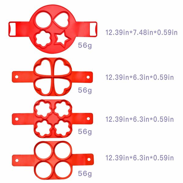 Homemade Pancake Mold, Reusable Silicone 4 Cavity Fried Egg Mold (Round Heart Star) - 4 Pieces