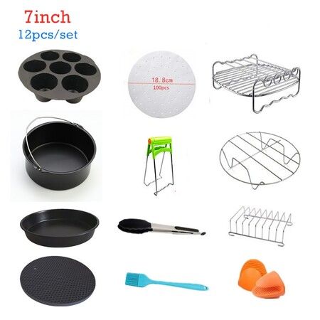 7 Inch 12pcs High Quality Air Fryer Accessories For Gowise Phillips Cozyna and Secura Fit All Airfryer 3.7 to 5.8QT