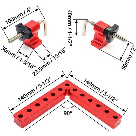 2pcs Right Angle Position Square 90 Degree Fixing Clamps, Aluminum Alloy Woodworking Tool for Boxes, Drawers