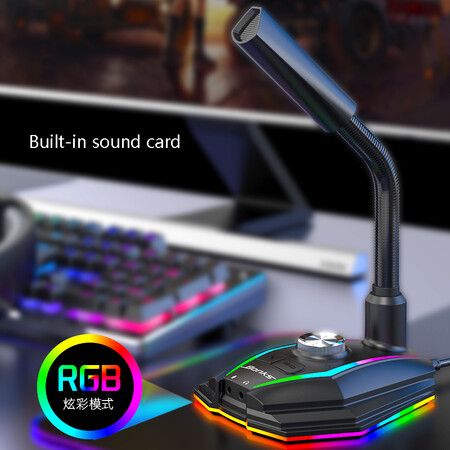 Microphone HD Sound Card RGB Back light Game Live Voice Conference Chat Recording Equipment fo PC notebook/Phone EQ Voice Change