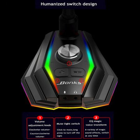 Microphone HD Sound Card RGB Back light Game Live Voice Conference Chat Recording Equipment fo PC notebook/Phone EQ Voice Change