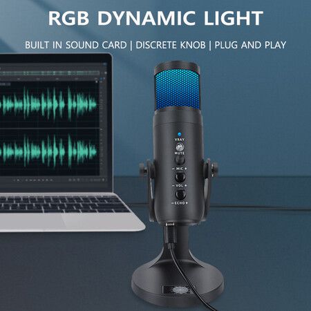 RGB Condenser Microphone Stand Gaming Live Streaming Professional Type-C USB Mic for PC iPhone iPad Android Smartphone