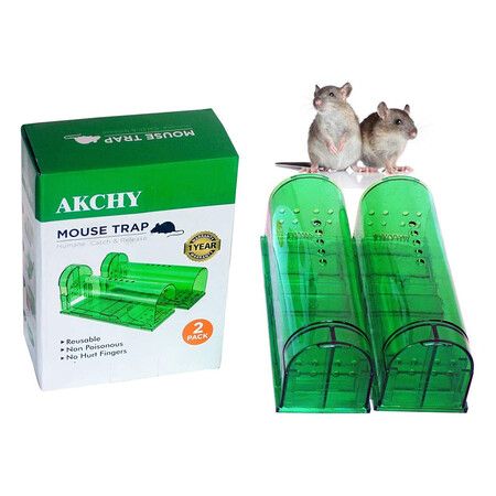 Mice and Rat Traps, Plastic Traps for Trapping and Releasing Rodents, Safe Around Children and Pets (2 Packs)