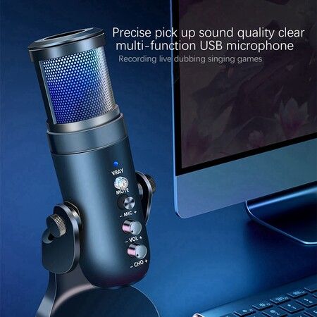 USB Microphone with Rgb Light, Type-C Condenser for Phone, Pc, Laptop, Gaming