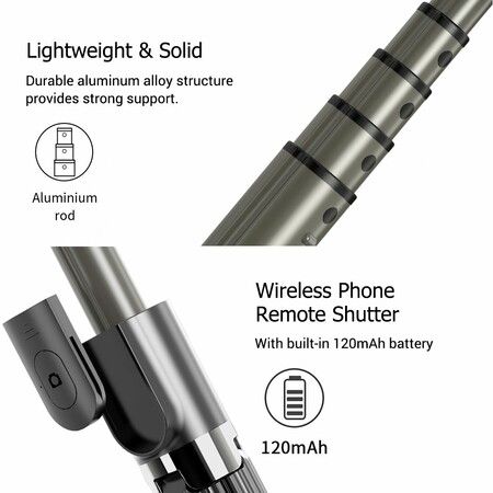 3 in 1 Phone Gimbal Stabilizer Selfie Stick Tripod 5-Section with Remote Shutter Phone Clamp Smart Rotatable