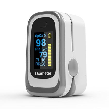 Fingertip Pulse Oximeter Blood Oxygen SpO2 Sports and Aviation RR respiratory rateCol.White Grey