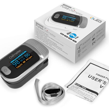 Fingertip Pulse Oximeter Blood Oxygen SpO2 Sports and Aviation RR respiratory rateCol.White Grey