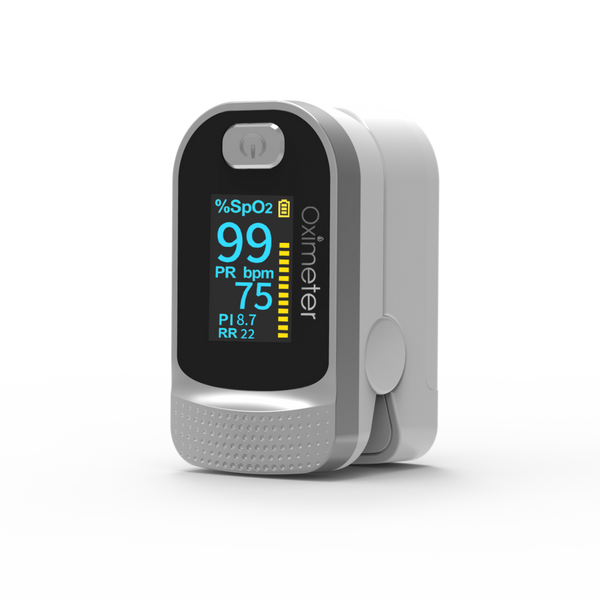 Fingertip Pulse Oximeter Blood Oxygen SpO2 Sports and Aviation RR respiratory rateCol.White Grey